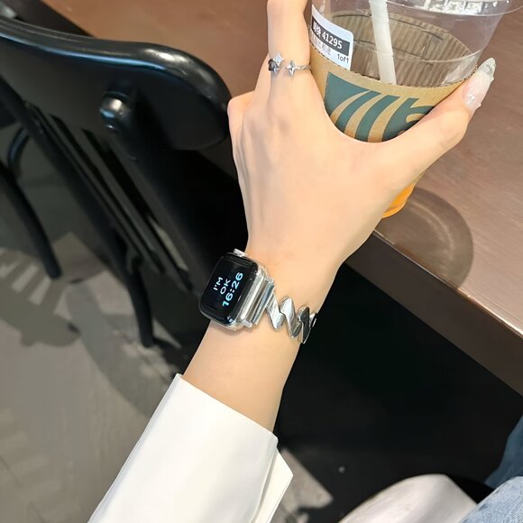 Apple Watch Band Adjustable Thunder Slim Stylish Strap Silver Stainless - Picture 2 of 6